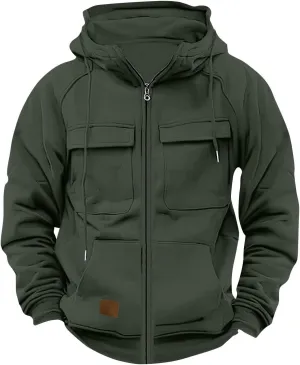 Men's Full-Zip Hoodie with Multiple Pockets, Soft Fleece, Adjustable Drawstring Hood, Casual Wear