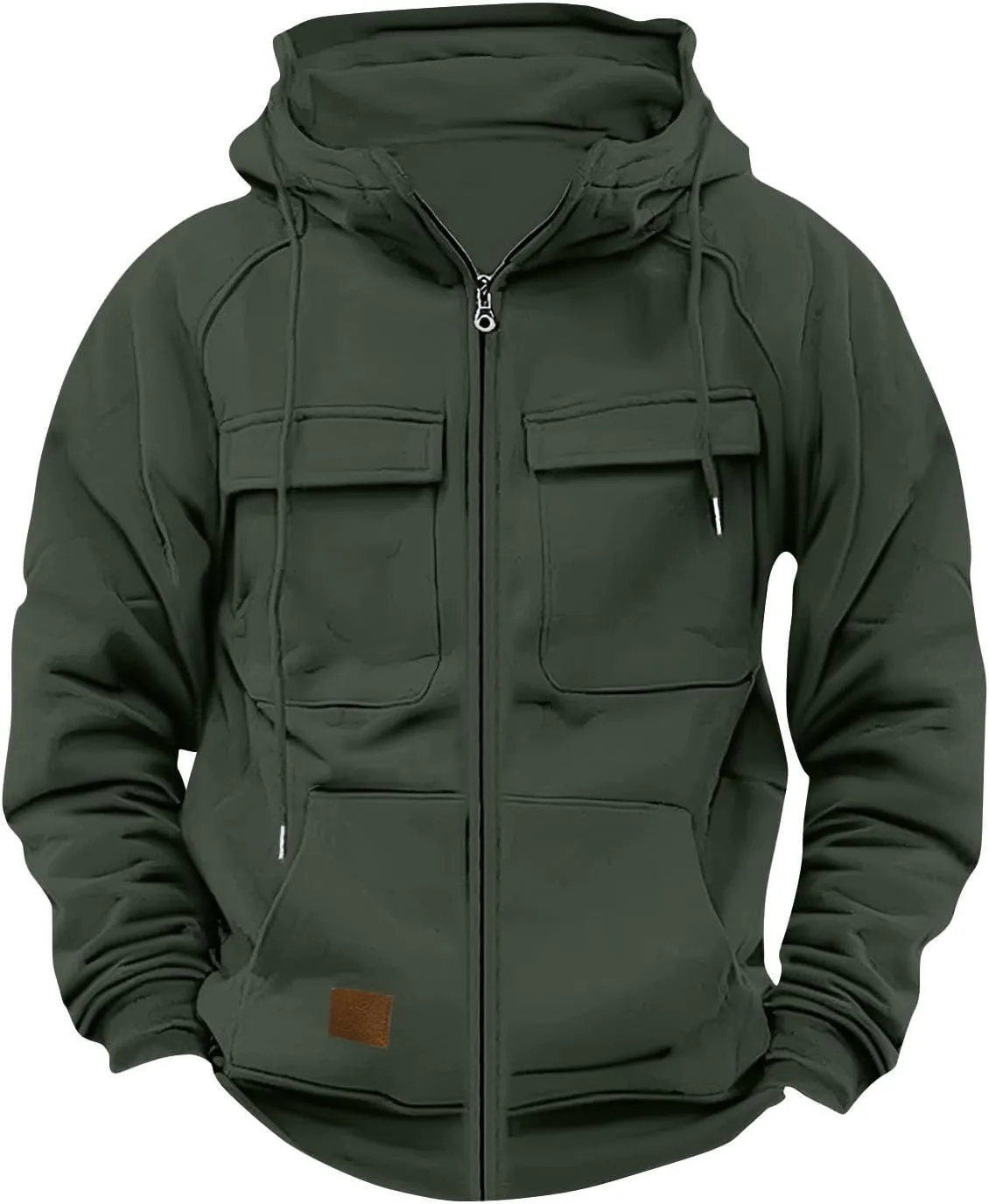 Men's Full-Zip Hoodie with Multiple Pockets, Soft Fleece, Adjustable Drawstring Hood, Casual Wear