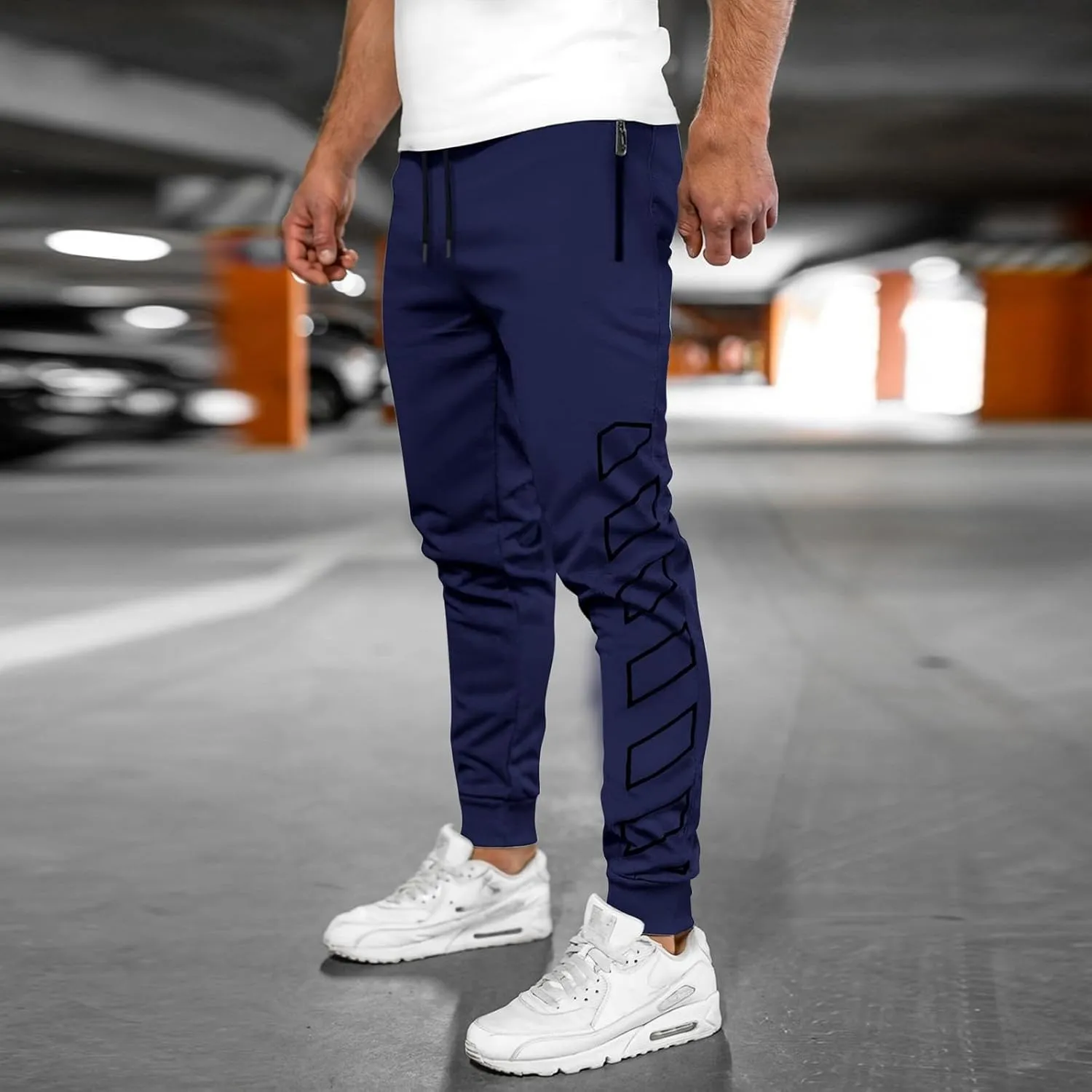 Men's Joggers Drawstring Sweatpants with Zipper Pockets Slim Fit Pants Gym Workout Trousers Work Pants for Men