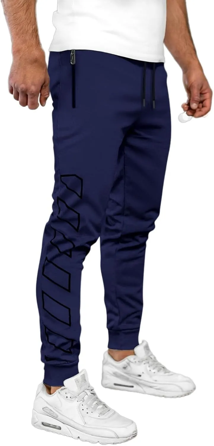 Men's Joggers Drawstring Sweatpants with Zipper Pockets Slim Fit Pants Gym Workout Trousers Work Pants for Men