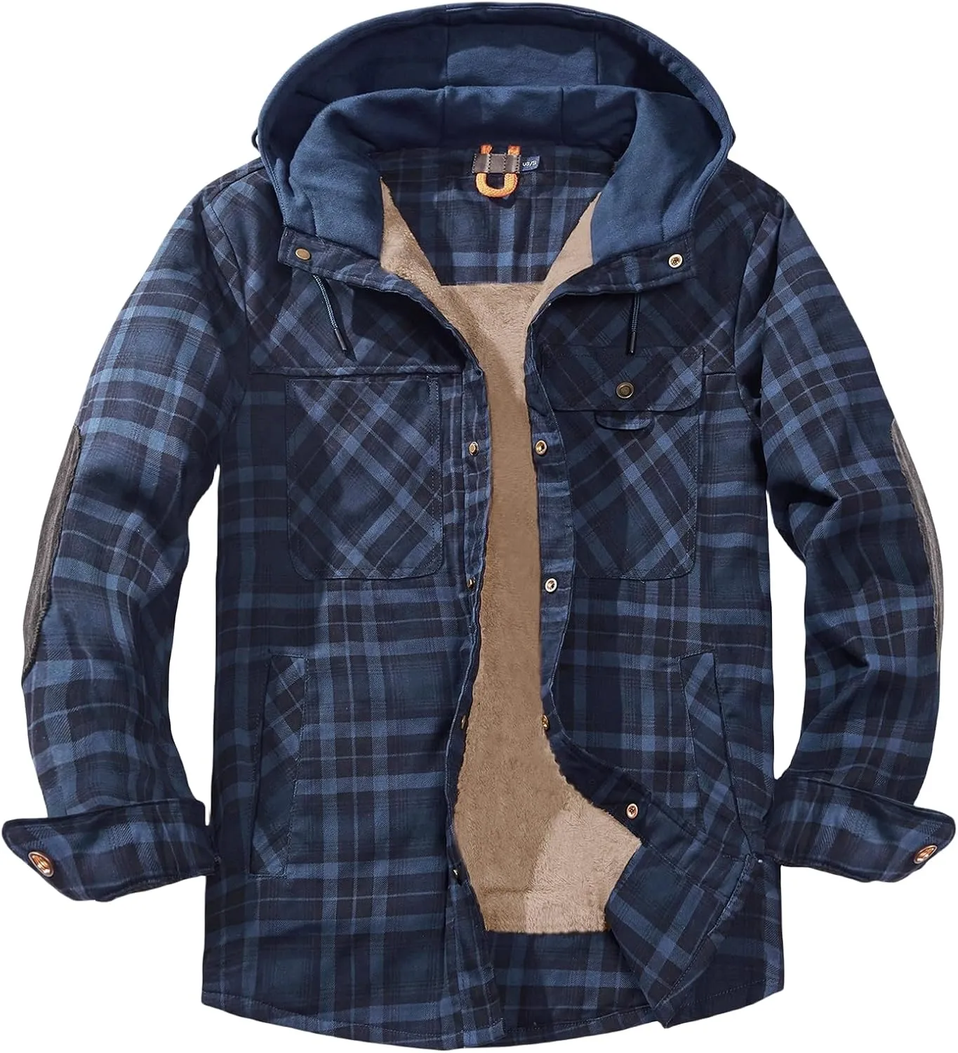 Mens Lightweight Checkered Shirt Jacket Hooded Wool Lined Coat Warm Stylish Outerwear with Pockets for Winter