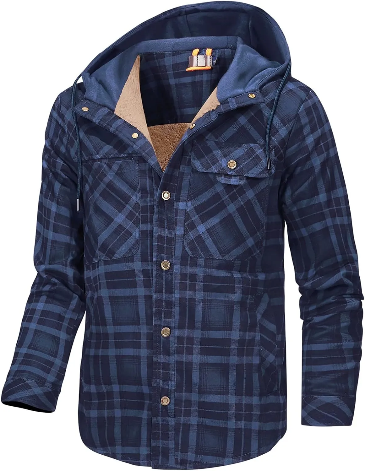 Mens Lightweight Checkered Shirt Jacket Hooded Wool Lined Coat Warm Stylish Outerwear with Pockets for Winter