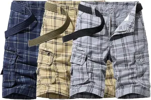 Men's Lightweight Multi-Pocket Cargo Shorts Cotton Casual Outdoor Shorts Summer Twill Short Pants No Belt