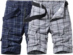 Men's Lightweight Multi-Pocket Cargo Shorts Cotton Casual Outdoor Shorts Summer Twill Short Pants No Belt