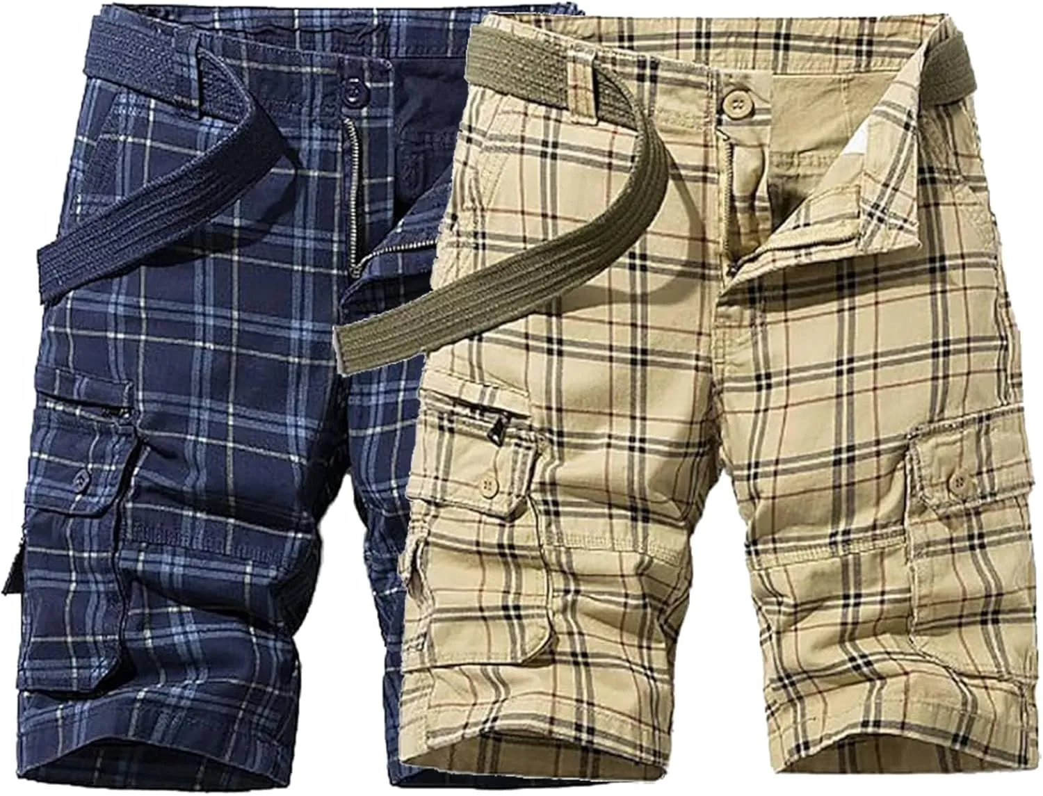 Men's Lightweight Multi-Pocket Cargo Shorts Cotton Casual Outdoor Shorts Summer Twill Short Pants No Belt