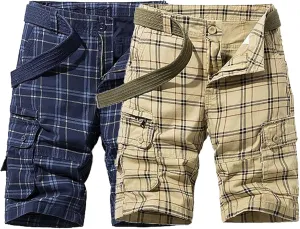 Men's Lightweight Multi-Pocket Cargo Shorts Cotton Casual Outdoor Shorts Summer Twill Short Pants No Belt