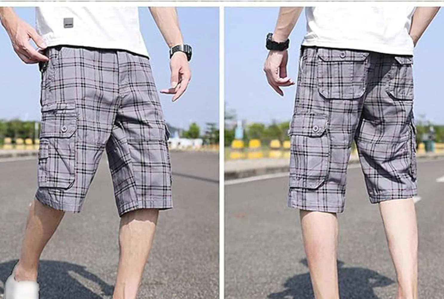 Men's Lightweight Multi-Pocket Cargo Shorts Cotton Casual Outdoor Shorts Summer Twill Short Pants No Belt