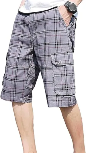 Men's Lightweight Multi-Pocket Cargo Shorts Cotton Casual Outdoor Shorts Summer Twill Short Pants No Belt