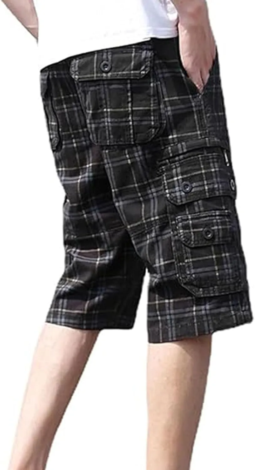 Men's Lightweight Multi-Pocket Cargo Shorts Cotton Casual Outdoor Shorts Summer Twill Short Pants No Belt