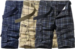 Men's Lightweight Multi-Pocket Cargo Shorts Cotton Casual Outdoor Shorts Summer Twill Short Pants No Belt