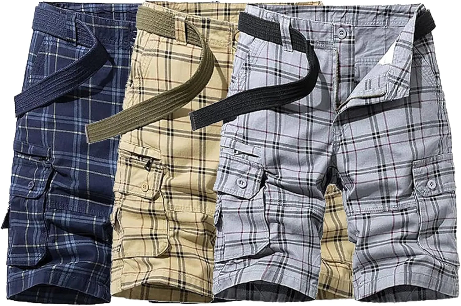 Men's Lightweight Multi-Pocket Cargo Shorts Cotton Casual Outdoor Shorts Summer Twill Short Pants No Belt