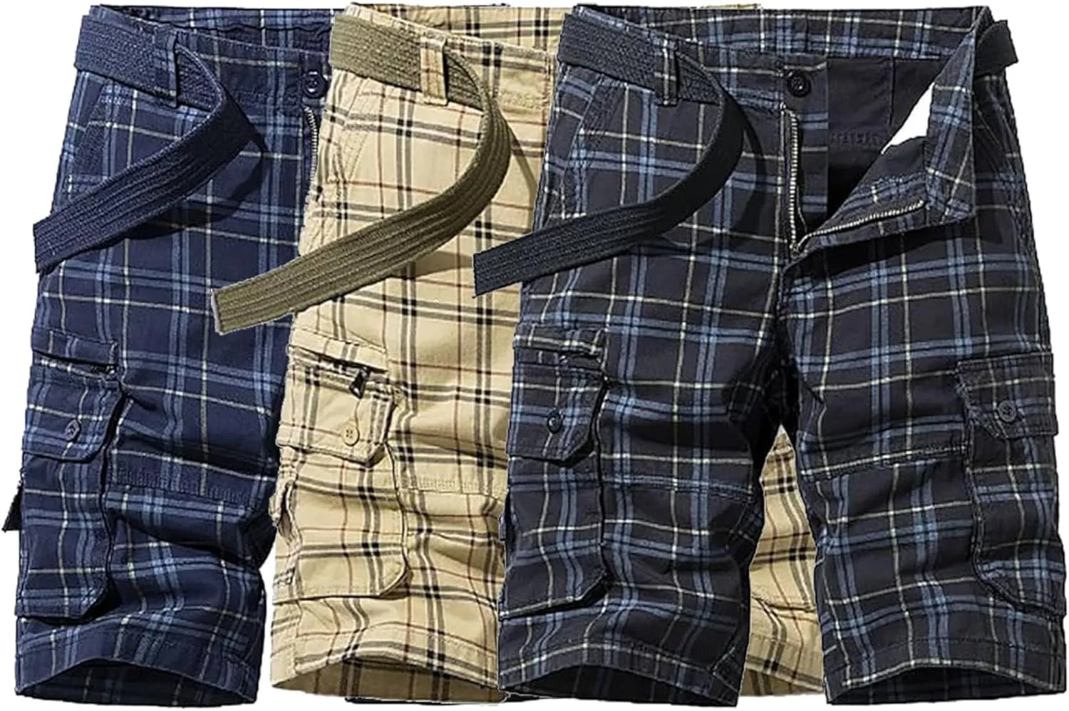 Men's Lightweight Multi-Pocket Cargo Shorts Cotton Casual Outdoor Shorts Summer Twill Short Pants No Belt
