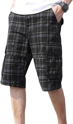 Men's Lightweight Multi-Pocket Cargo Shorts Cotton Casual Outdoor Shorts Summer Twill Short Pants No Belt