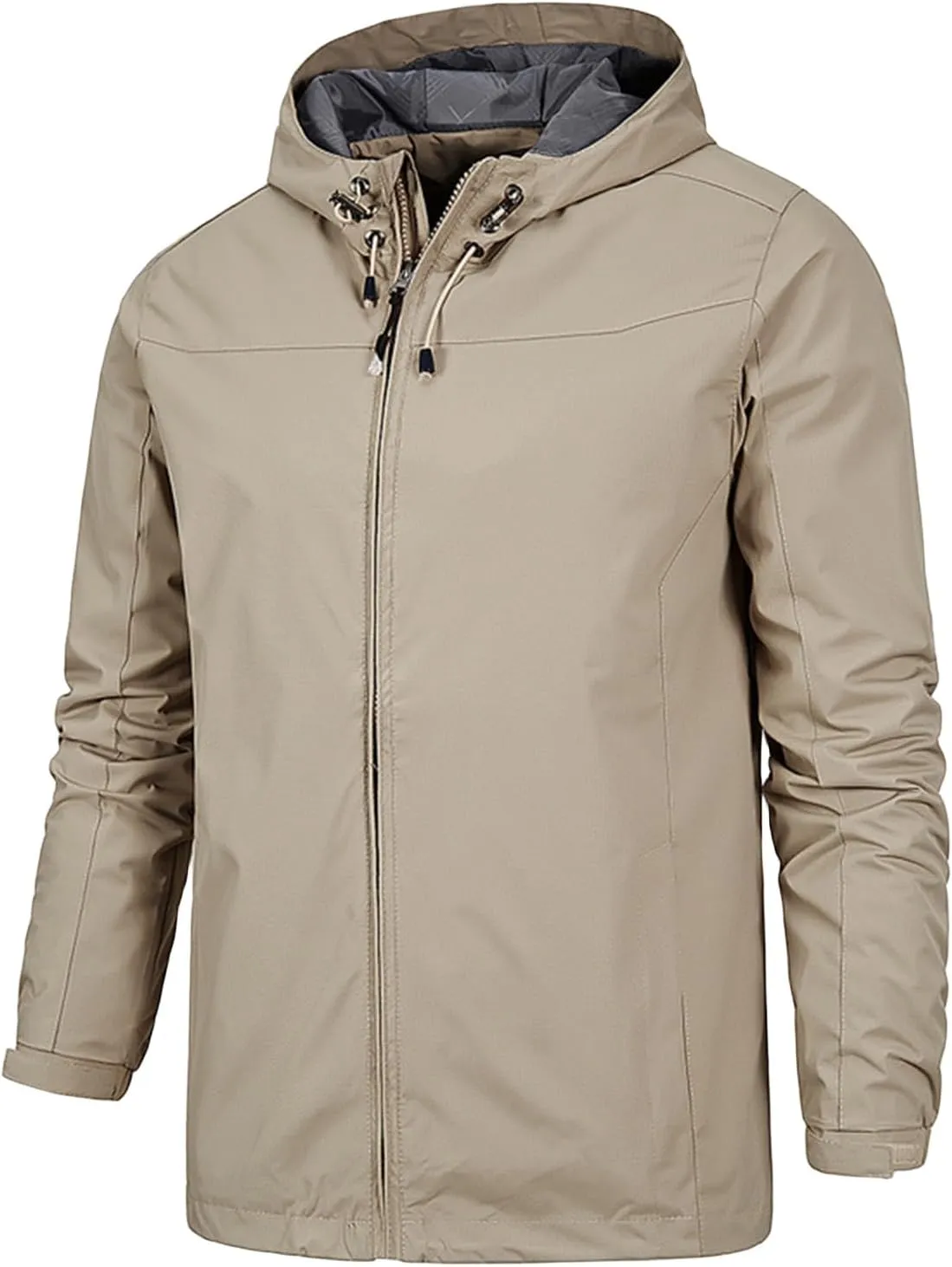 Mens Lightweight Water Resistant Softshell Hooded Jacket with Fleece Lining, Packable Waterproof Windbreaker