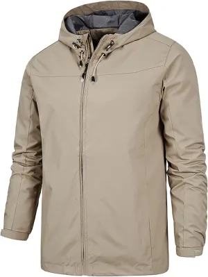 Mens Lightweight Water Resistant Softshell Hooded Jacket with Fleece Lining, Packable Waterproof Windbreaker
