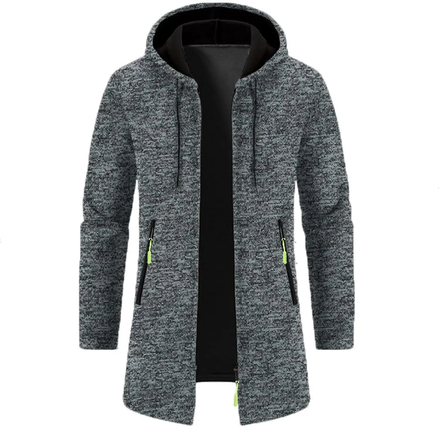 Mens Medium Long Thermal Cardigan Jacket Loose Fit Hooded Drawstring Warm Sweater for Winter Outwear