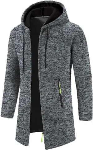 Mens Medium Long Thermal Cardigan Jacket Loose Fit Hooded Drawstring Warm Sweater for Winter Outwear