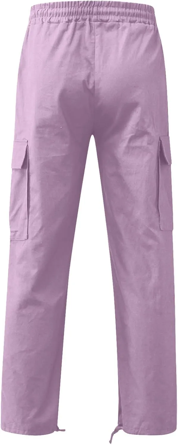 Men's Multi-Pockets Drawstring Elastic Waist Cargo Pants Adjustable Ankle Casual Pants Lightweight Workout Pants
