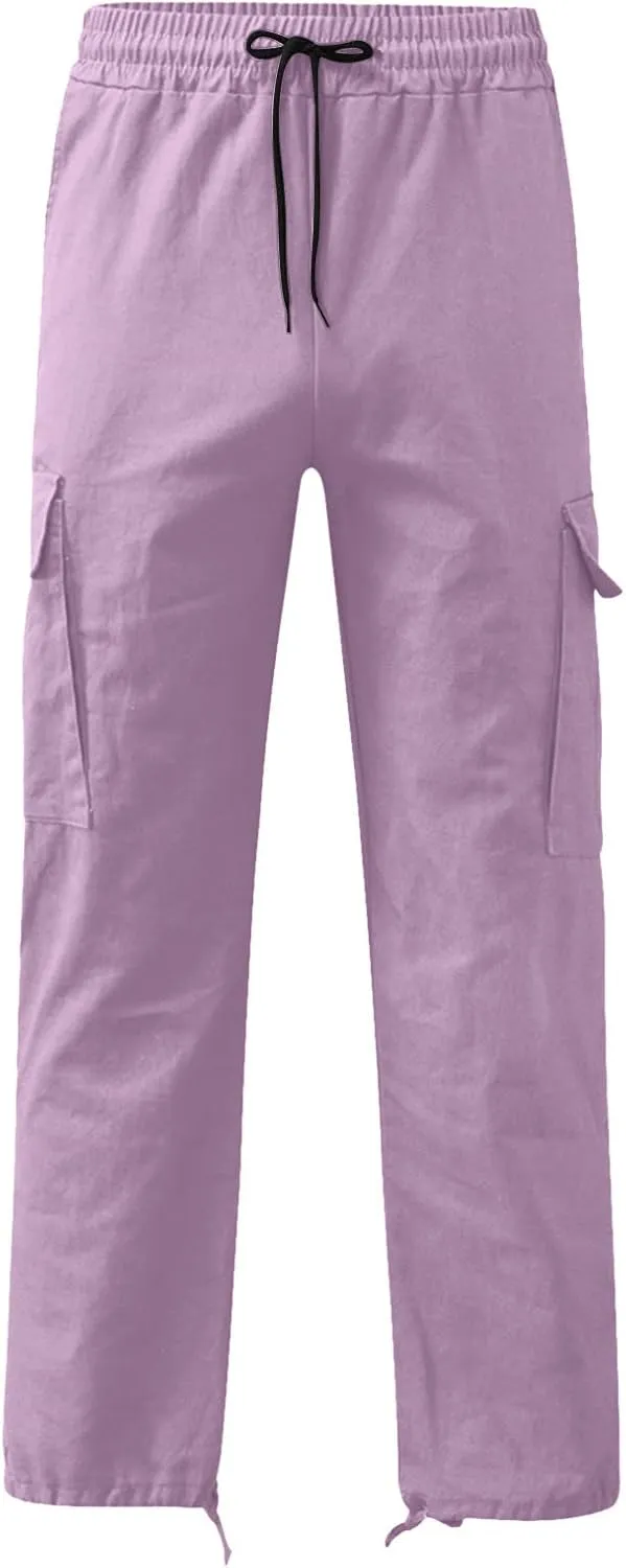 Men's Multi-Pockets Drawstring Elastic Waist Cargo Pants Adjustable Ankle Casual Pants Lightweight Workout Pants