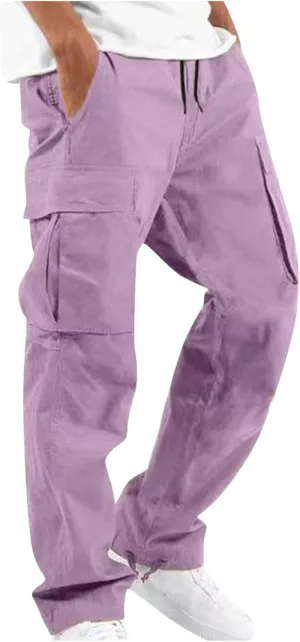 Men's Multi-Pockets Drawstring Elastic Waist Cargo Pants Adjustable Ankle Casual Pants Lightweight Workout Pants