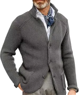 Men's Open Front Stand Collar Sweaters Slim Fit Button Down Cardigan Knitwear with Pockets
