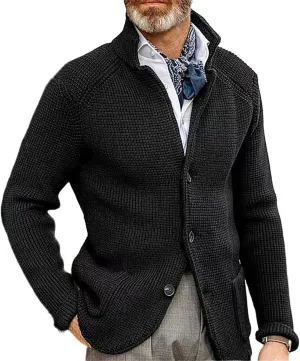 Men's Open Front Stand Collar Sweaters Slim Fit Button Down Cardigan Knitwear with Pockets