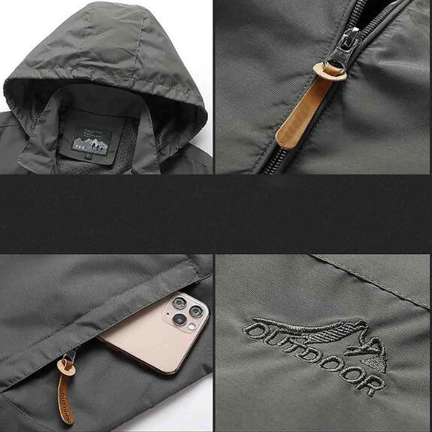 Mens Outdoor Windbreaker Lightweight Waterproof Sports Jacket Raincoat Stylish Hooded Zipper Spring Fall Rain Jackets