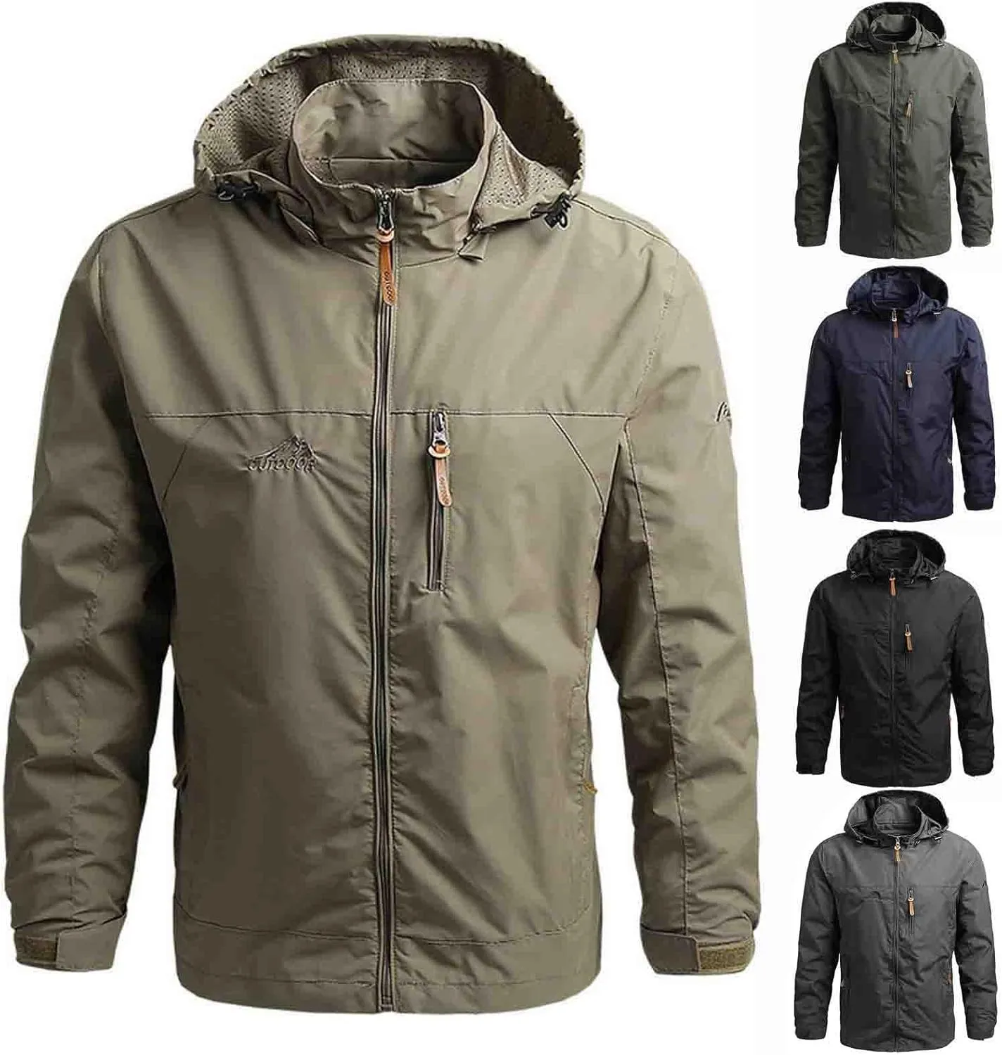 Mens Outdoor Windbreaker Lightweight Waterproof Sports Jacket Raincoat Stylish Hooded Zipper Spring Fall Rain Jackets