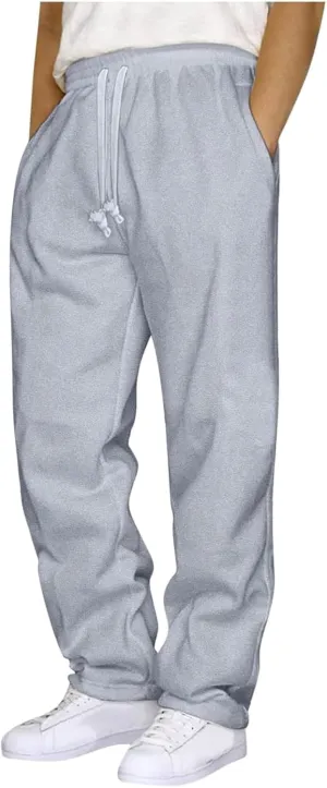 Men's Pants Loose Fit Elastic Waist Sweatpants Lightweight Straight Leg Lounge Trousers Casual Baggy Joggers Pockets