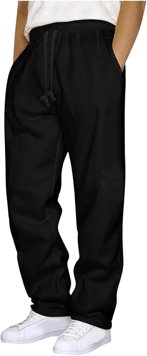 Men's Pants Loose Fit Elastic Waist Sweatpants Lightweight Straight Leg Lounge Trousers Casual Baggy Joggers Pockets