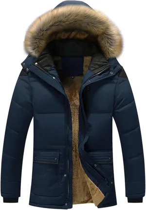 Mens Parka Coat with Removable Faux Fur Hood, Windproof & Warm Padded Jackets, Frost Fighter Sherpa Lined