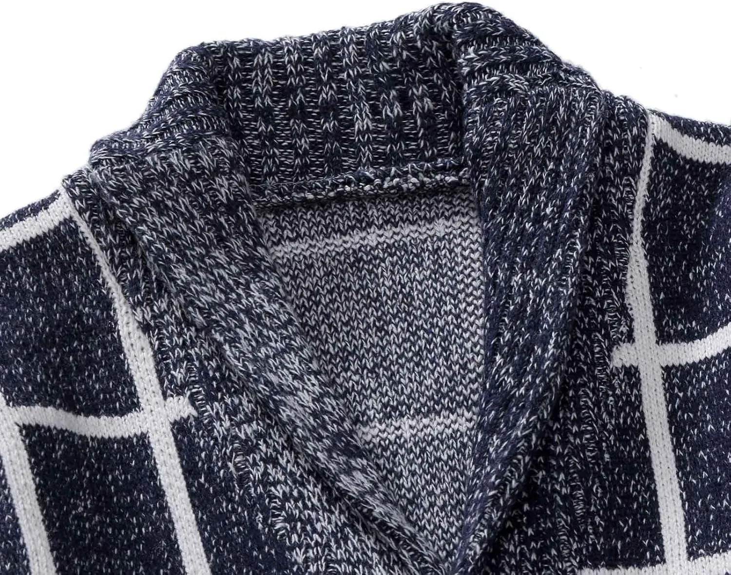 Mens Plaid Cardigan Sweater Button Down Knit Sweater Shawl Collar Cardigan Sweater Lightweight Long Sleeve Sweater