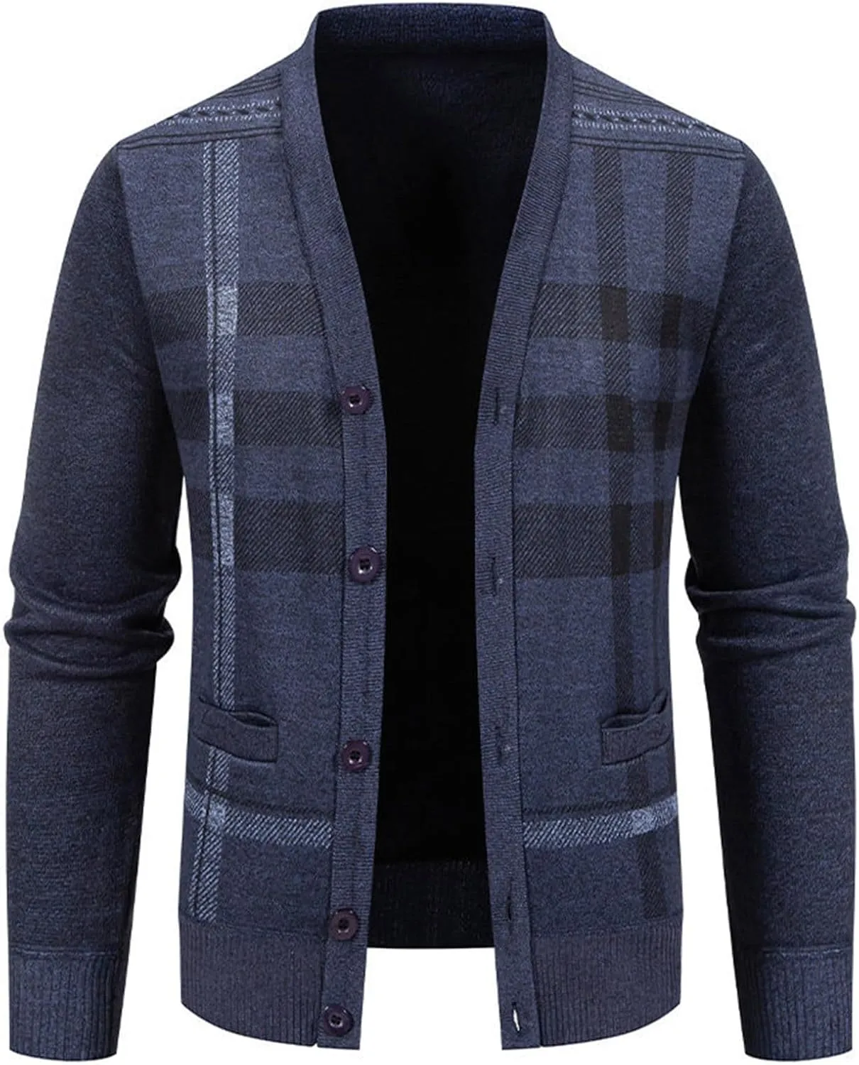 Mens Plaid Cardigan Sweater V Neck Knit Sweater Button Down Open Front Cardigan Plus Size Cardigan Sweater