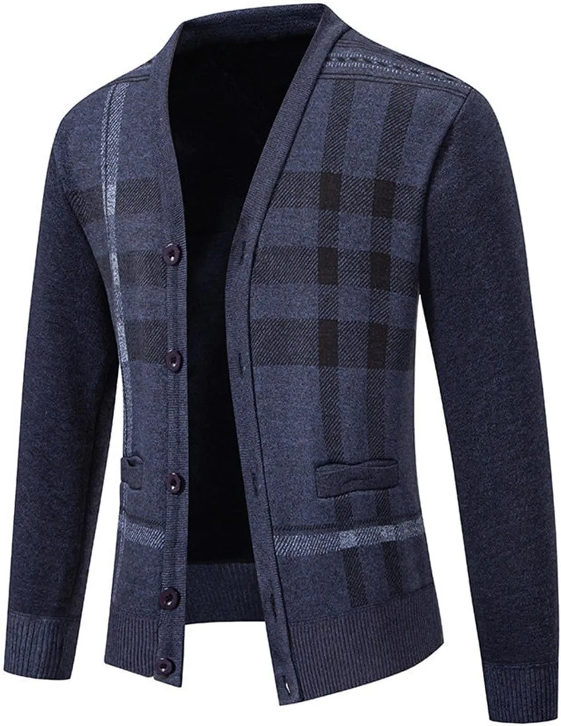 Mens Plaid Cardigan Sweater V Neck Knit Sweater Button Down Open Front Cardigan Plus Size Cardigan Sweater