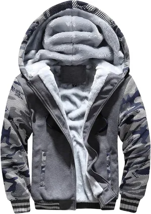 Mens Pullover Workout Fleece Hoodie Jackets Full Zip Up Wool Warm Windproof Thick Coats Sherpa Lined Warm Jacket with Pockets