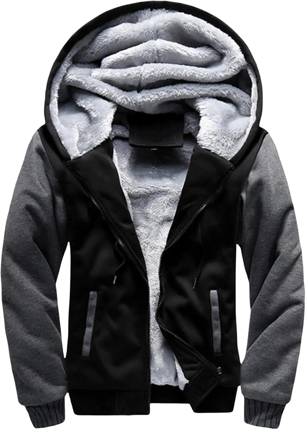 Mens Pullover Workout Fleece Hoodie Jackets Full Zip Up Wool Warm Windproof Thick Coats Sherpa Lined Warm Jacket with Pockets