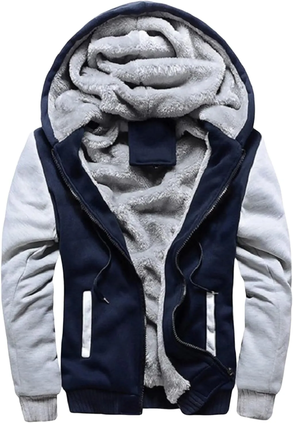 Mens Pullover Workout Fleece Hoodie Jackets Full Zip Up Wool Warm Windproof Thick Coats Sherpa Lined Warm Jacket with Pockets
