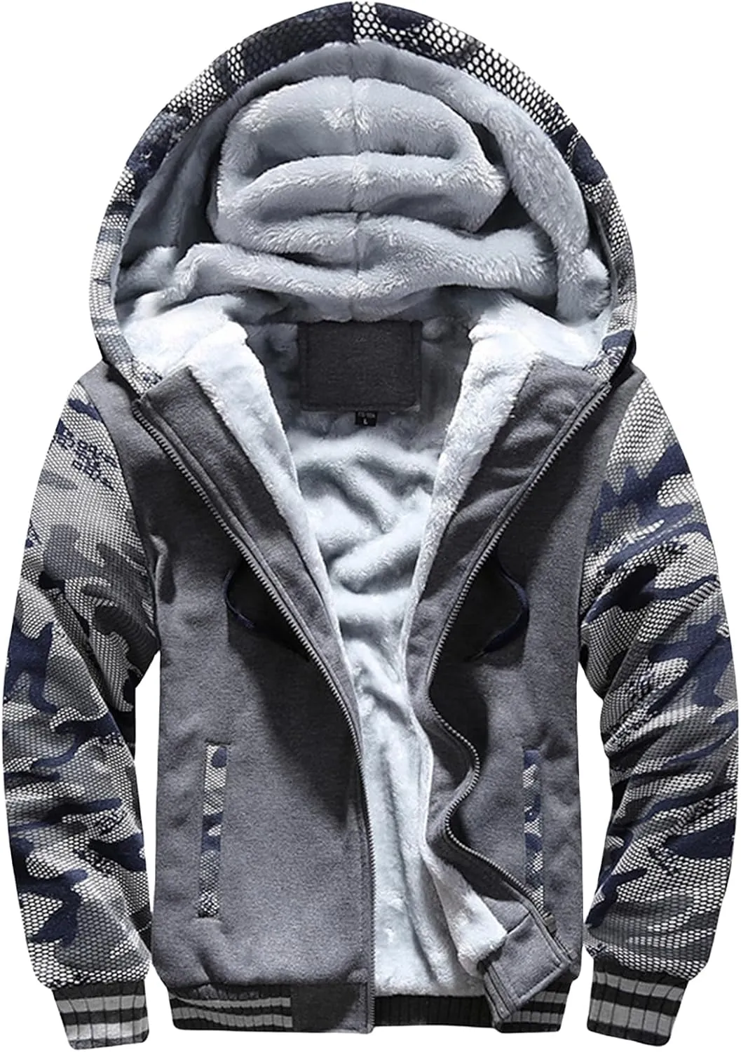 Mens Pullover Workout Fleece Hoodie Jackets Full Zip Up Wool Warm Windproof Thick Coats Sherpa Lined Warm Jacket with Pockets