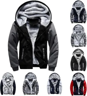 Mens Pullover Workout Fleece Hoodie Jackets Full Zip Up Wool Warm Windproof Thick Coats Sherpa Lined Warm Jacket with Pockets
