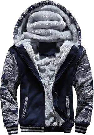 Mens Pullover Workout Fleece Hoodie Jackets Full Zip Up Wool Warm Windproof Thick Coats Sherpa Lined Warm Jacket with Pockets