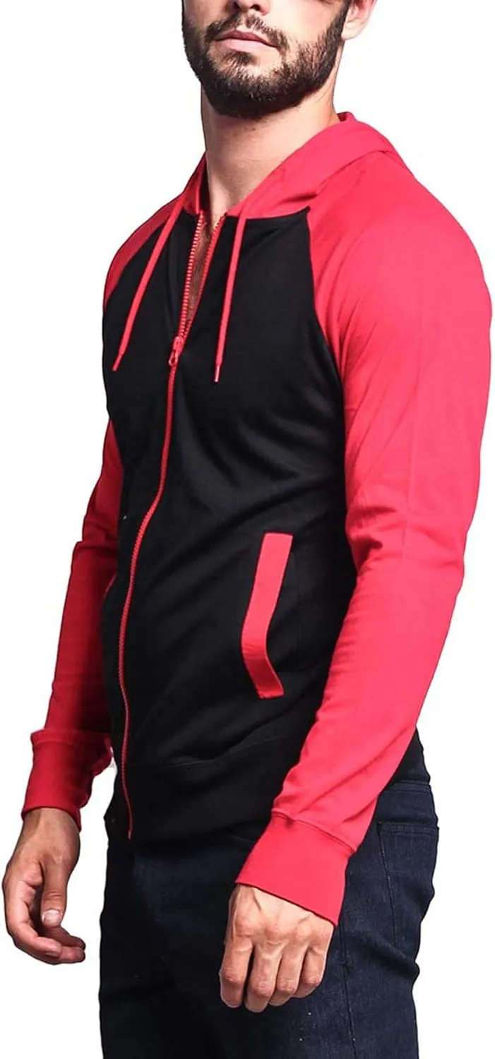 Men's Raglan Lightweight Zip Up Hoodie Sweatshirts