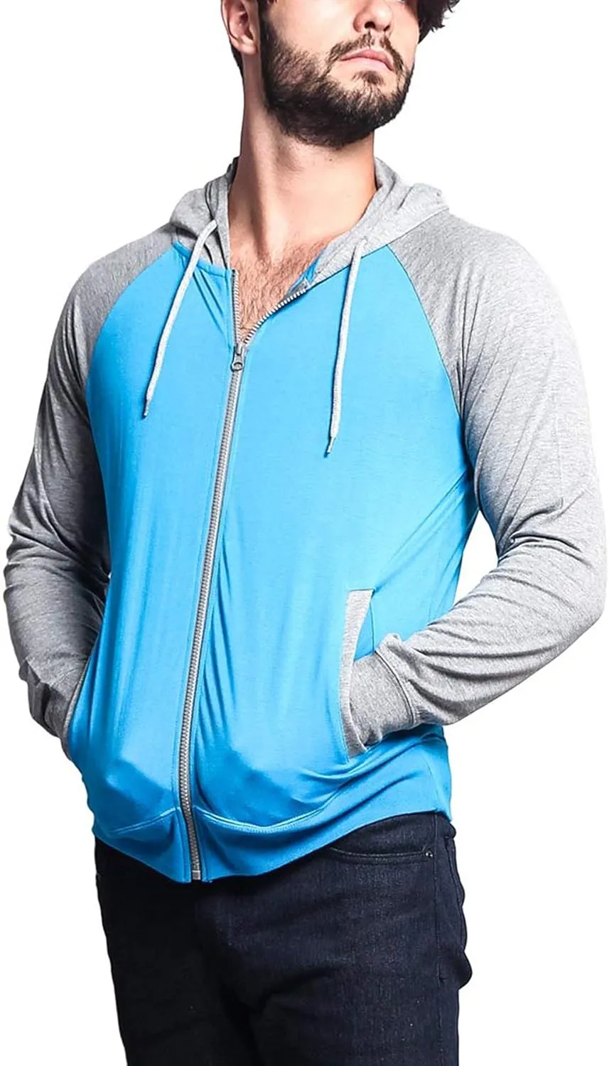 Men's Raglan Lightweight Zip Up Hoodie Sweatshirts