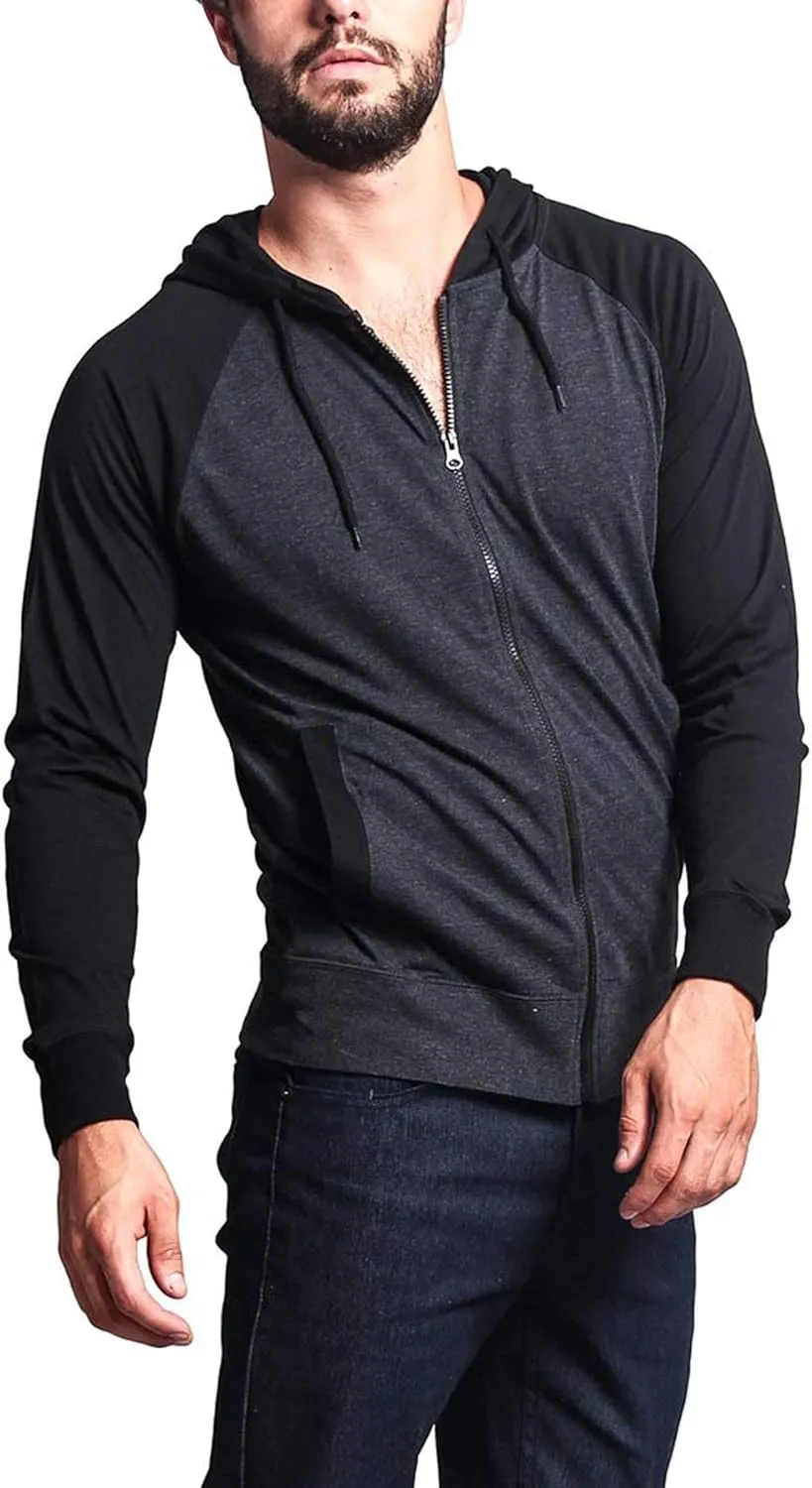 Men's Raglan Lightweight Zip Up Hoodie Sweatshirts