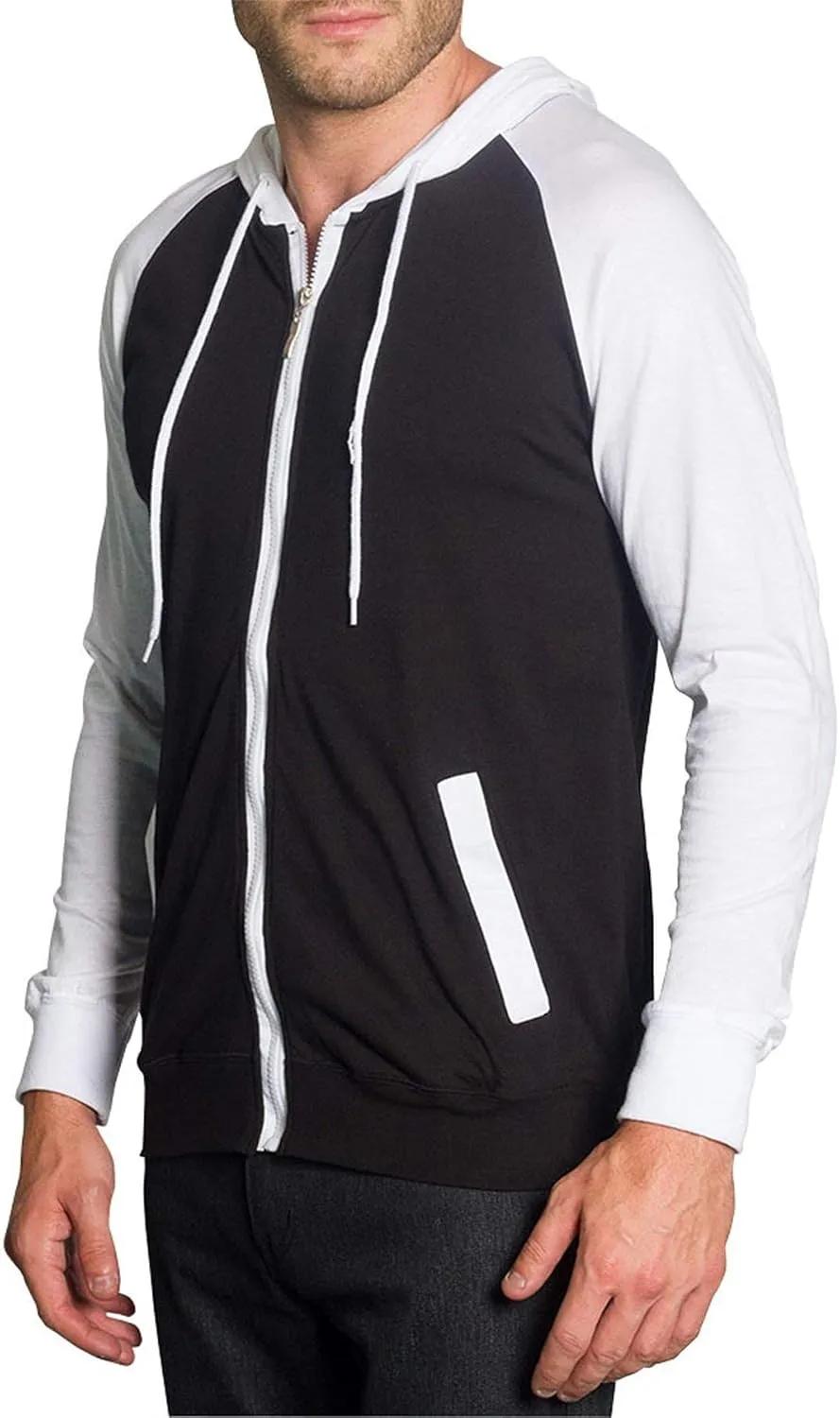 Men's Raglan Lightweight Zip Up Hoodie Sweatshirts
