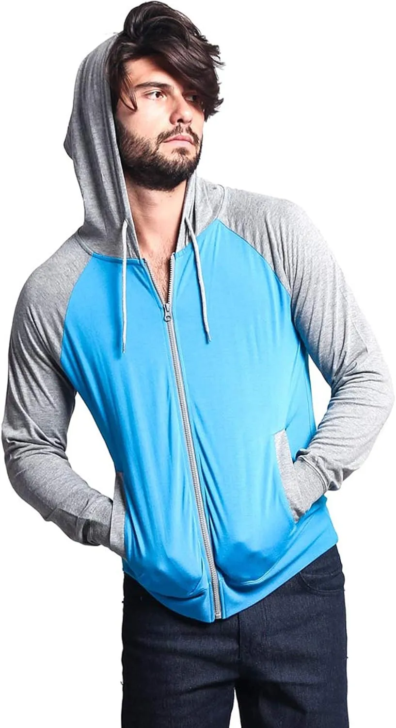 Men's Raglan Lightweight Zip Up Hoodie Sweatshirts