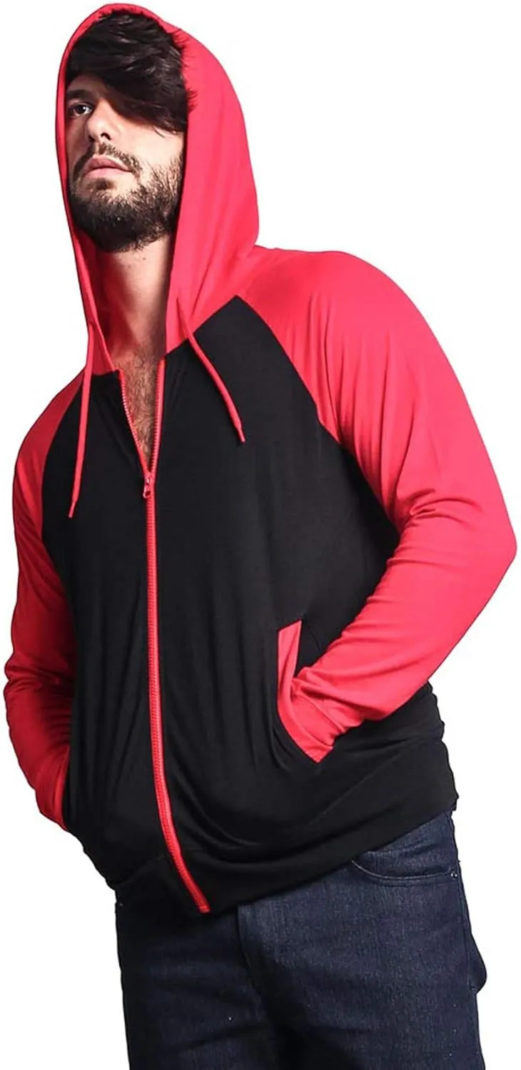 Men's Raglan Lightweight Zip Up Hoodie Sweatshirts