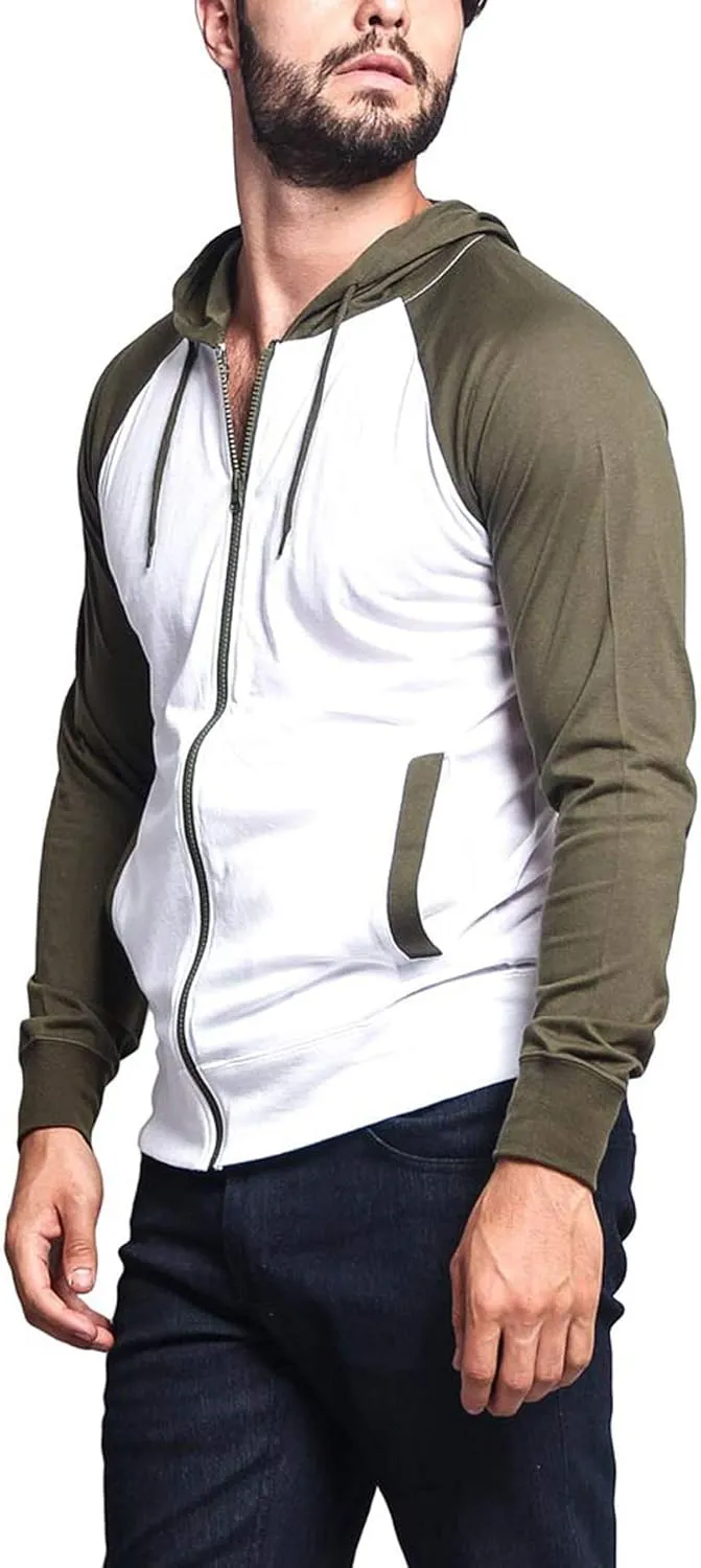 Men's Raglan Lightweight Zip Up Hoodie Sweatshirts