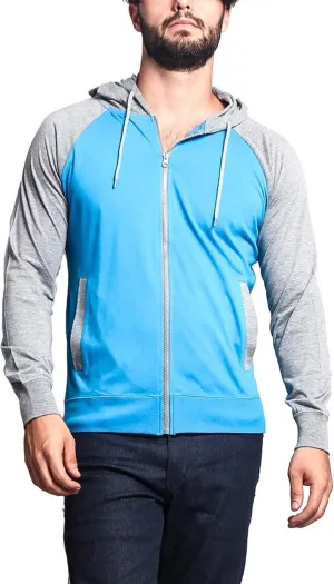 Men's Raglan Lightweight Zip Up Hoodie Sweatshirts