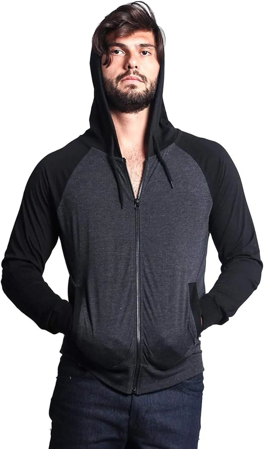 Men's Raglan Lightweight Zip Up Hoodie Sweatshirts