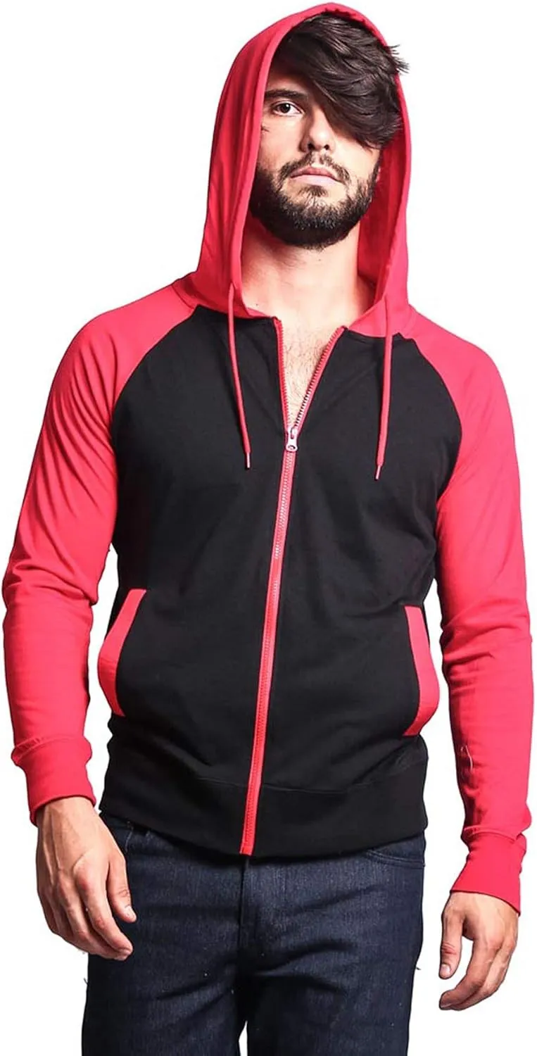Men's Raglan Lightweight Zip Up Hoodie Sweatshirts